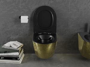 Mexen Lena, závesná toaletná misa 480x360x355 mm s pomaly padajúcim sedátkom, čierna matná - zlatý vzor, 30224078