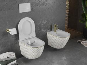Mexen Lena, závesná toaletná misa 480x360x355 mm, biela - zlatý vzor, 30224009