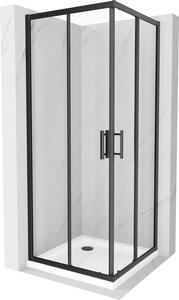 Mexen Rio, štvorcový sprchovací kút s posuvnými dverami 70 (dvere) x 70 (dvere) x 190 cm, 5mm číre sklo námraza, čierny profil + biela sprchová vanička SLIM, 860-070-070-70-00-4010B