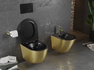 Mexen Lena, závesná toaletná misa 480x360x355 mm s pomaly padajúcim sedátkom, čierna matná - zlatý vzor, 30224077