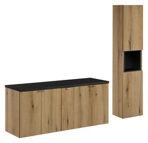 Comad Set kúpeľňového nábytku Nova Oak 140 dub coast evoke/čierna mat