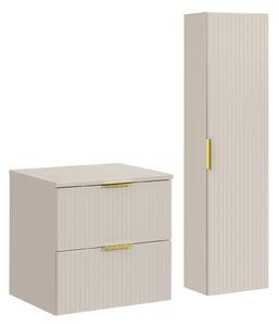 Comad Set kúpeľňového nábytku Adel Cashmere 60 kašmír mat s vysokou skrinkou so zásuvkami
