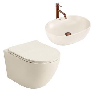 Set Závesné WC Focus + Umývadlo na Dosku Rea Focus Creme
