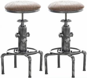 Kovová barová stolička Lumo Vintage industriálna (SET 2 ks) - Antik strieborná / hnedý sedák