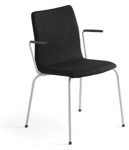 Konferenčná stolička OTTAWA, s opierkami rúk, čierna tkanina, šedá
