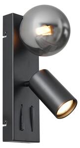 Moderné nástenné svietidlo čierne 2-svetelné naklápacie s portom USB-C - Lesly