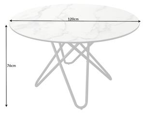 Jedálenský stôl Kruhový 120cm biely mramor keramický