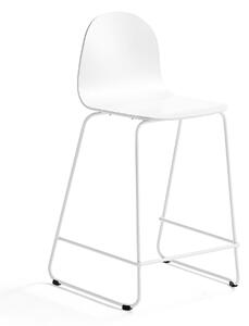 Barová stolička GANDER, s klzákmi, výška sedu 630 mm, lakovaná, biela