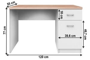 KONDELA PC stôl 1D1S, biela/dub sonoma, TOPTY TYP 09