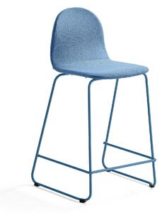 Barová stolička GANDER, s klzákmi, výška sedu 630 mm, čalúnená, modrá