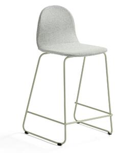 Barová stolička GANDER, s klzákmi, výška sedu 630 mm, čalúnená, zelenošedá