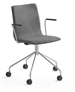 Konferenčná stolička OTTAWA, s kolieskami a opierkami rúk, šedá