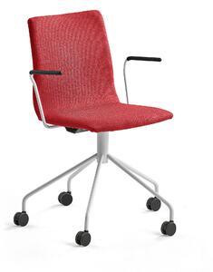 Konferenčná stolička OTTAWA, s kolieskami a opierkami rúk, červená, biela