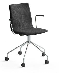 Konferenčná stolička OTTAWA, s kolieskami a opierkami rúk, čierna, šedá