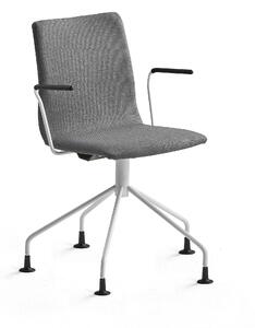 Konferenčná stolička OTTAWA, s opierkami rúk, pavúčia podnož, šedá, biela