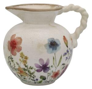 Béžový antik keramický džbán s kvetmi Fleurville - 20,5 * 18,5 cm - Chic Antique