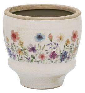 Béžový antik keramický obal kvetináč s kvetmi Fleurville M - Ø 14*12 cm - Chic Antique