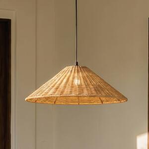 Lucande Vonkajšia závesná lampa Taniola, 1-pl., kužeľovitá, Ø 60 cm, Tmavé drevo, Drevo, Vidiecky / Rustikálny, Závesné svietidlo