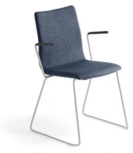 Konferenčná stolička OTTAWA, s klzákmi a opierkami rúk, modrá/šedá