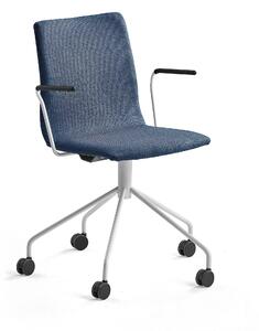 Konferenčná stolička OTTAWA, s kolieskami a opierkami rúk, modrá/biela