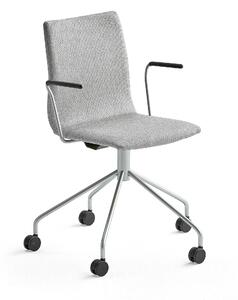 Konferenčná stolička OTTAWA, s kolieskami a opierkami rúk, strieborná/šedá