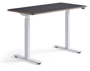 Výškovo nastaviteľný stôl NOVUS, 1200x600 mm, biely rám, čierna doska