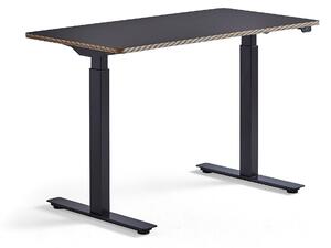 Výškovo nastaviteľný stôl NOVUS, 1200x600 mm, čierny rám, čierna doska