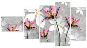 Abstraktný obraz kvetov na sivom pozadí (Obraz 110x60cm)
