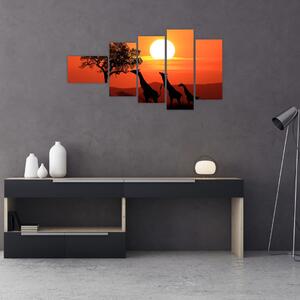 Obraz žirafy pri západe slnka (Obraz 110x60cm)