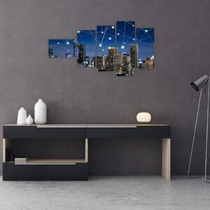Moderný obraz: večerné mesto budúcnosti (Obraz 110x60cm)