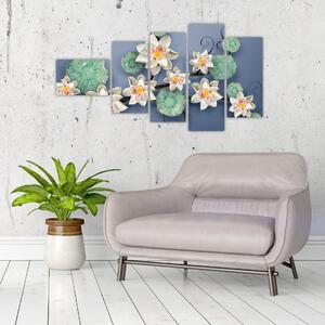 Kvety na modrom pozadí - obraz (Obraz 110x60cm)