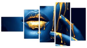 Obraz - tvár so zlatými pery (Obraz 110x60cm)