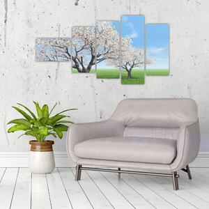 Obraz kvitnúceho stromu na jarné lúke (Obraz 110x60cm)
