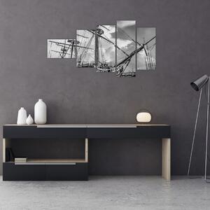 Čiernobiely obraz plachetnica (Obraz 110x60cm)