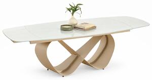 Rozkladací jedálenský stôl ASYA biele sklo split + béžová podnož 200 × 98 cm