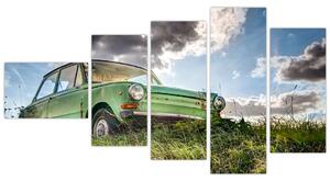 Obraz zeleného auta v tráve (Obraz 110x60cm)