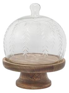 Sklenený poklop na drevenej nohe a brúsenými motívmi – Ø 20*27 cm - Chic Antique