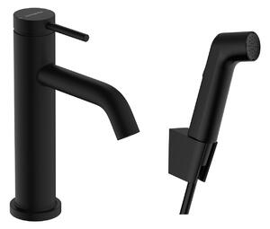 Hansgrohe Tecturis S - Páková umývadlová batéria 110 s ručnou sprchou Bidette a sprchovou hadicou 160 cm, čierna matná 73211670