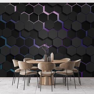 Tapety Čierne šesťuholníky s 3D efektom v čiernej a fialovej farbe, Fototapety abstraktné, u79935v2 : Uwalls.sk