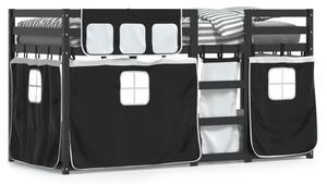 Poschodová posteľ závesy bielo-čierna 80x200cm masívna borovica