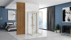 Rea Rapid Swing, 3-stenový sprchovací kút 90(dvere) x 80(stena) x 195 cm, 6mm číre sklo, zlatý matný profil, KPL-02520