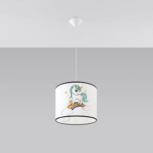 Detské závesné svietidlo Unicorn, 1x plastové tienidlo so vzorom, (fi 30cm)