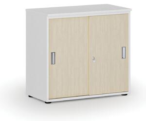 Kancelárska skriňa so zasúvacími dverami PRIMO WHITE, 740 x 800 x 420 mm, biela/čerešňa