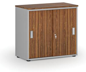 Kancelárska skriňa so zasúvacími dverami PRIMO GRAY, 740 x 800 x 420 mm, sivá/orech