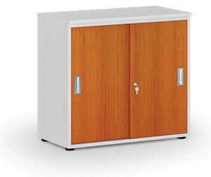 Kancelárska skriňa so zasúvacími dverami PRIMO WHITE, 740 x 800 x 420 mm, biela/čerešňa