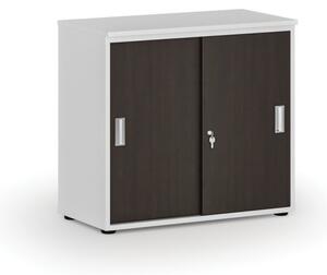 Kancelárska skriňa so zasúvacími dverami PRIMO WHITE, 740 x 800 x 420 mm, biela/wenge