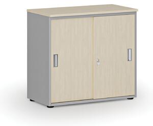 Kancelárska skriňa so zasúvacími dverami PRIMO GRAY, 740 x 800 x 420 mm, sivá/wenge