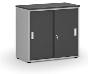 Kancelárska skriňa so zasúvacími dverami PRIMO GRAY, 740 x 800 x 420 mm, sivá/grafit