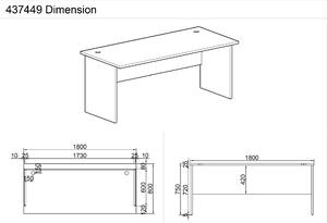 Kancelársky pracovný stôl MIRELLI A+, rovný, dĺžka 1800 mm, biela