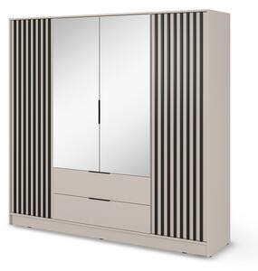 Šatníková skriňa so zrkadlom Nelly 4D 206x200x51 - kašmír / čierna